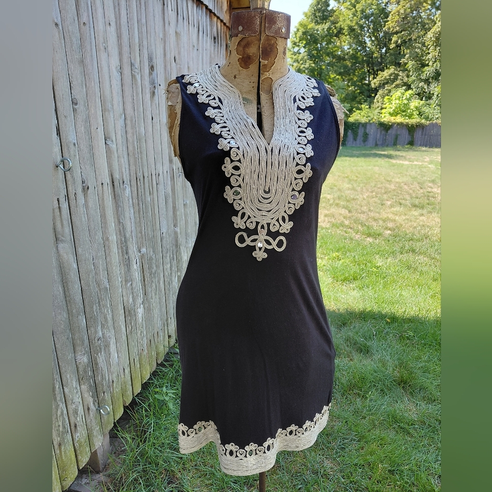 INC black & white rope work Mediterranean mini dress tunic Womens M